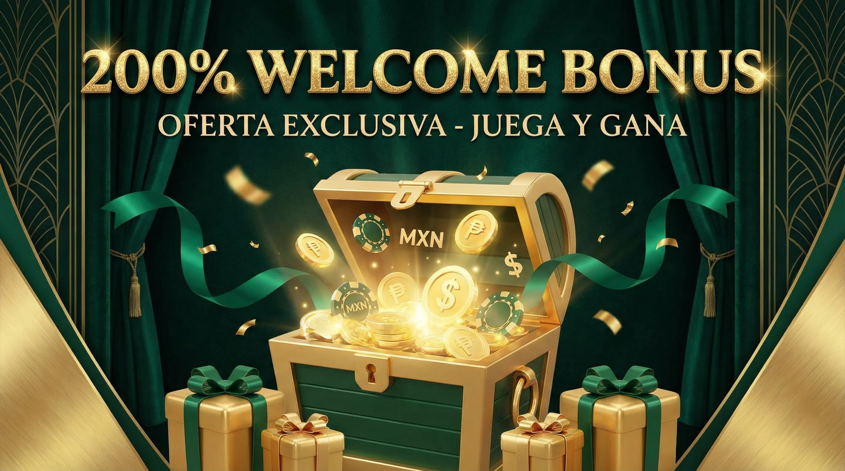 Bono de bienvenida 200% con cofre de monedas doradas
