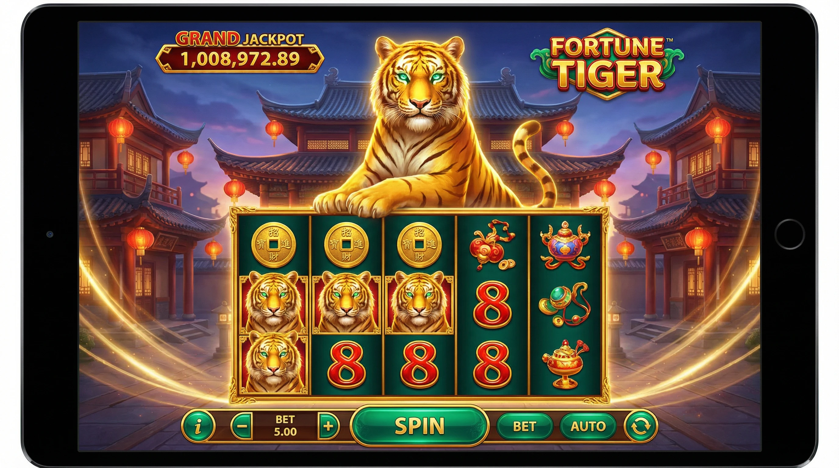 Fortune Tiger tragamonedas con tigre dorado y jackpot