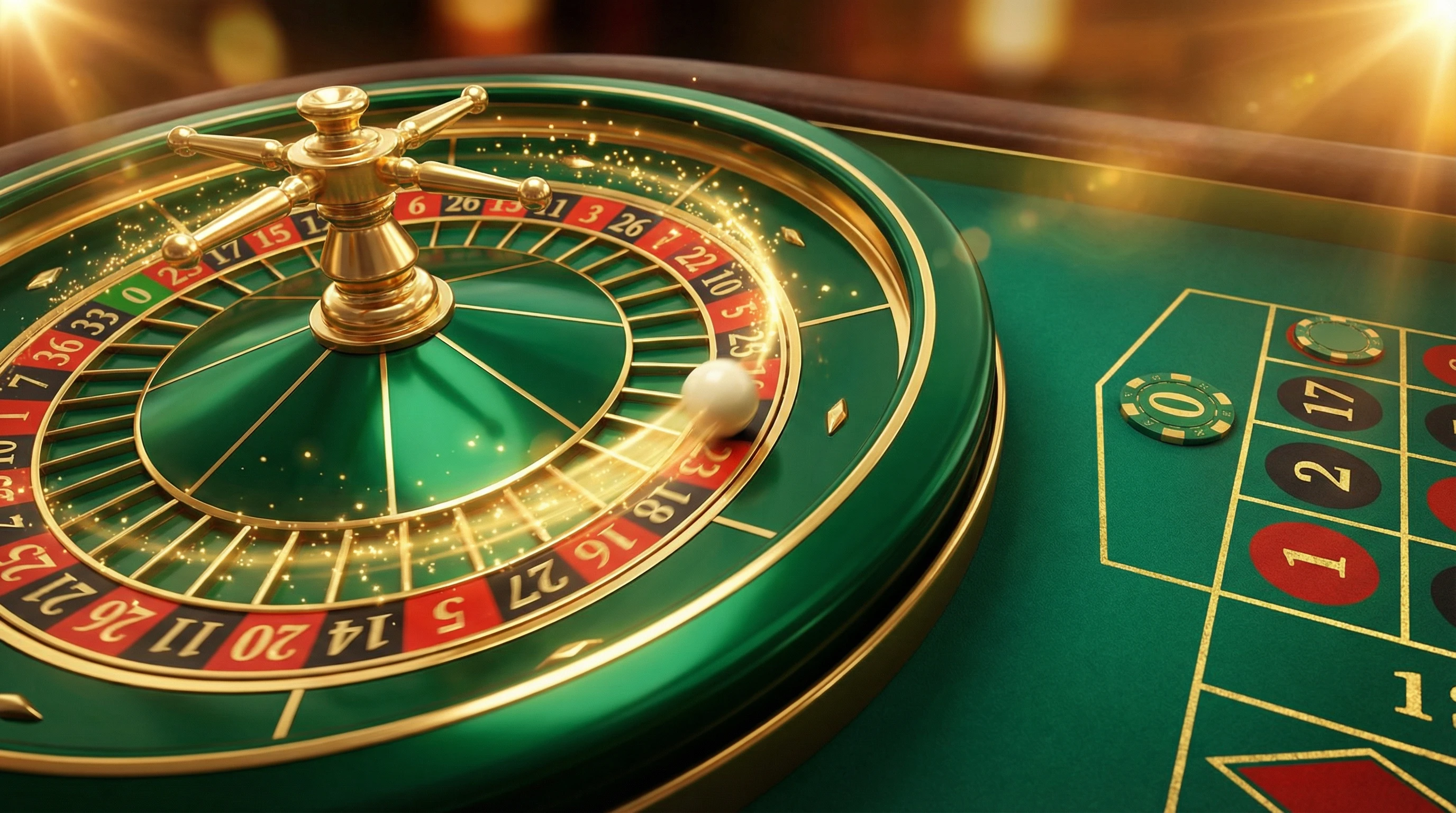 Ruleta europea con bola girando en casino